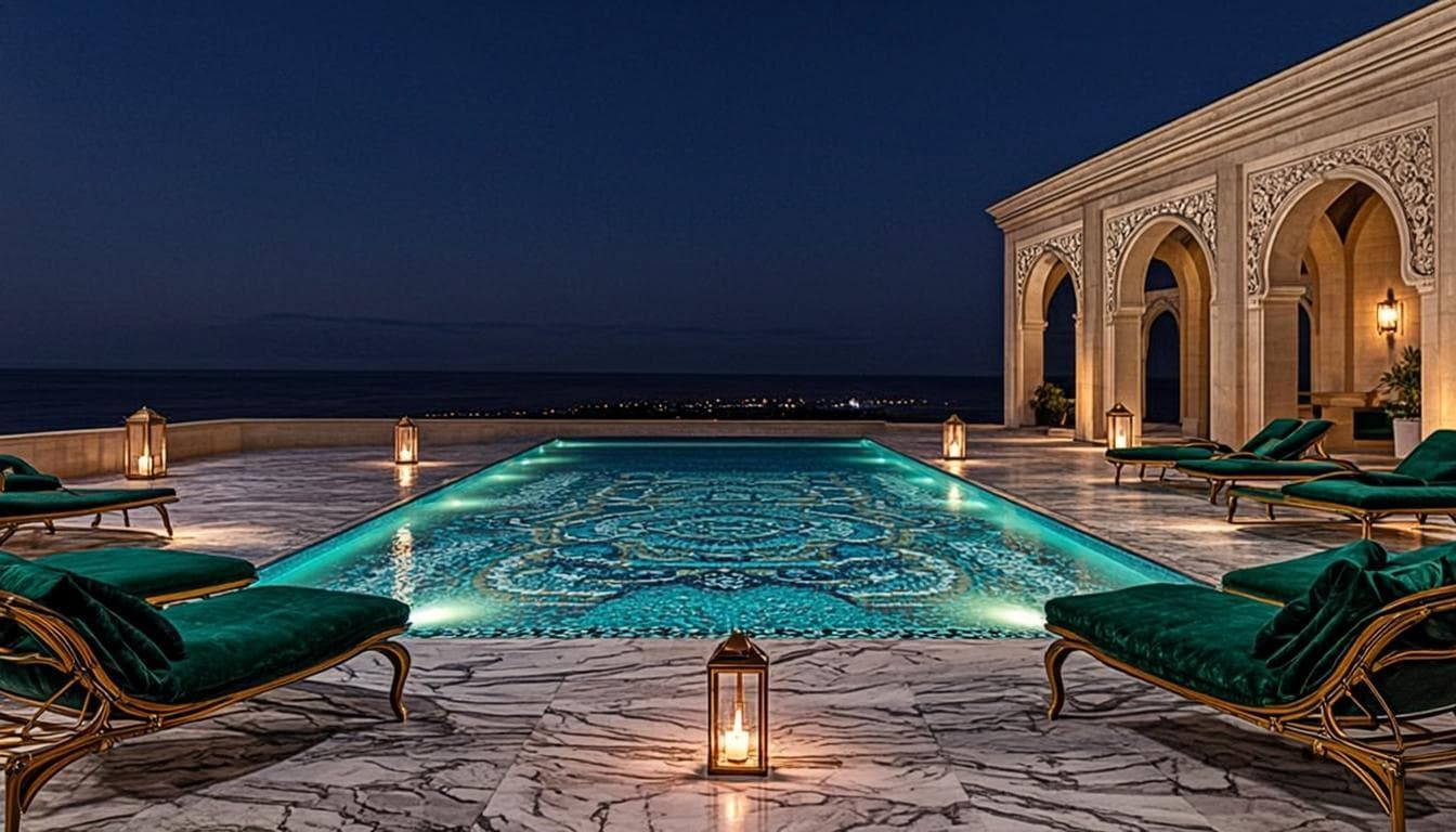 Piscine infinie de nuit