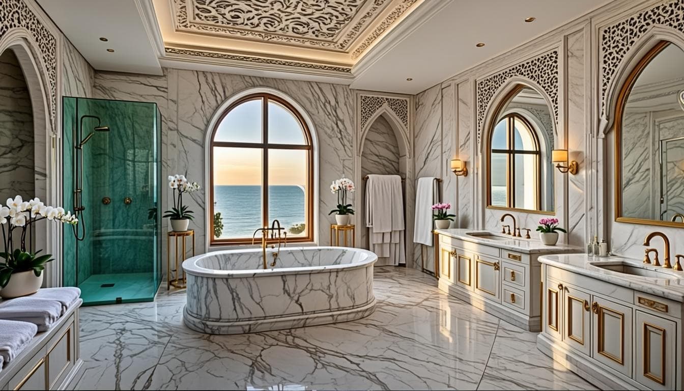 Salle de bains veinée d’or